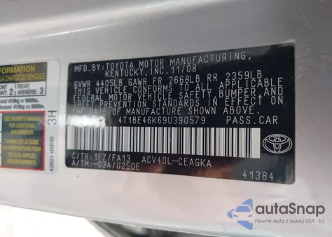 2009 Toyota Camry Xle from USA, damaged, VIN 4T1BE46K69U390579